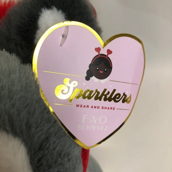 FAO Schwarz 12" Sparkles Plush Husky with Red Heart Boppers New with Tags - Picture 2 of 13